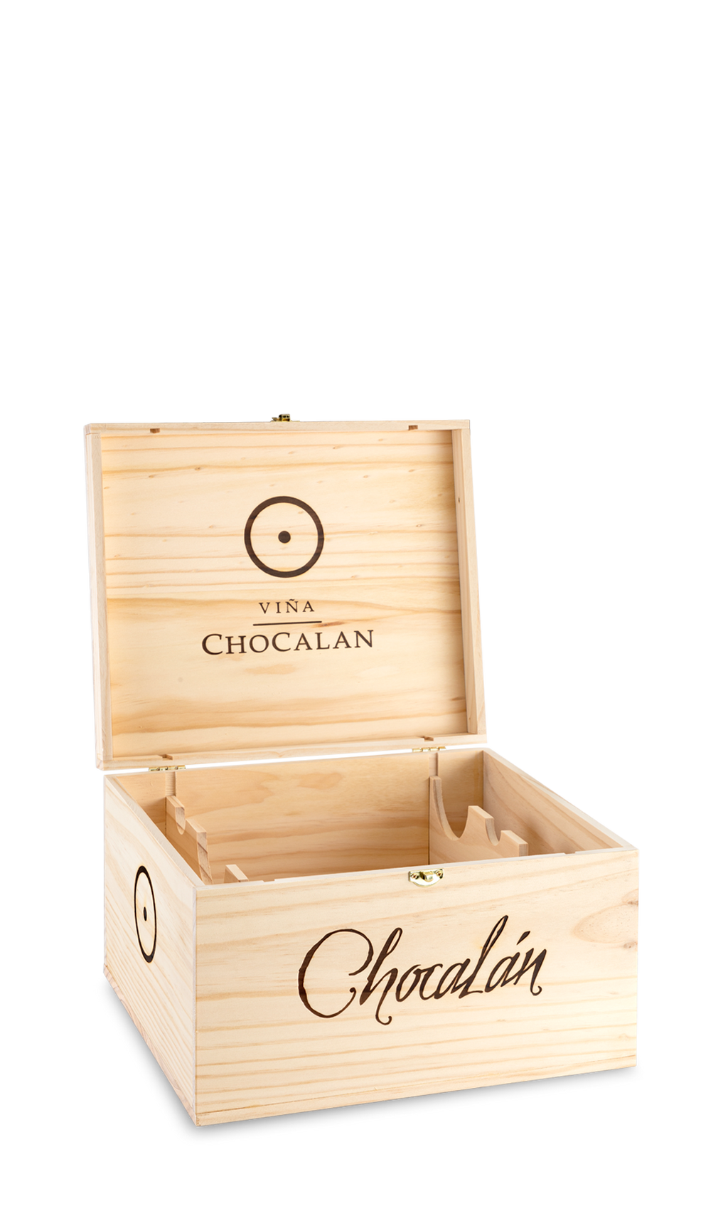 Caja tipo baúl de madera para 6 botellas de vino