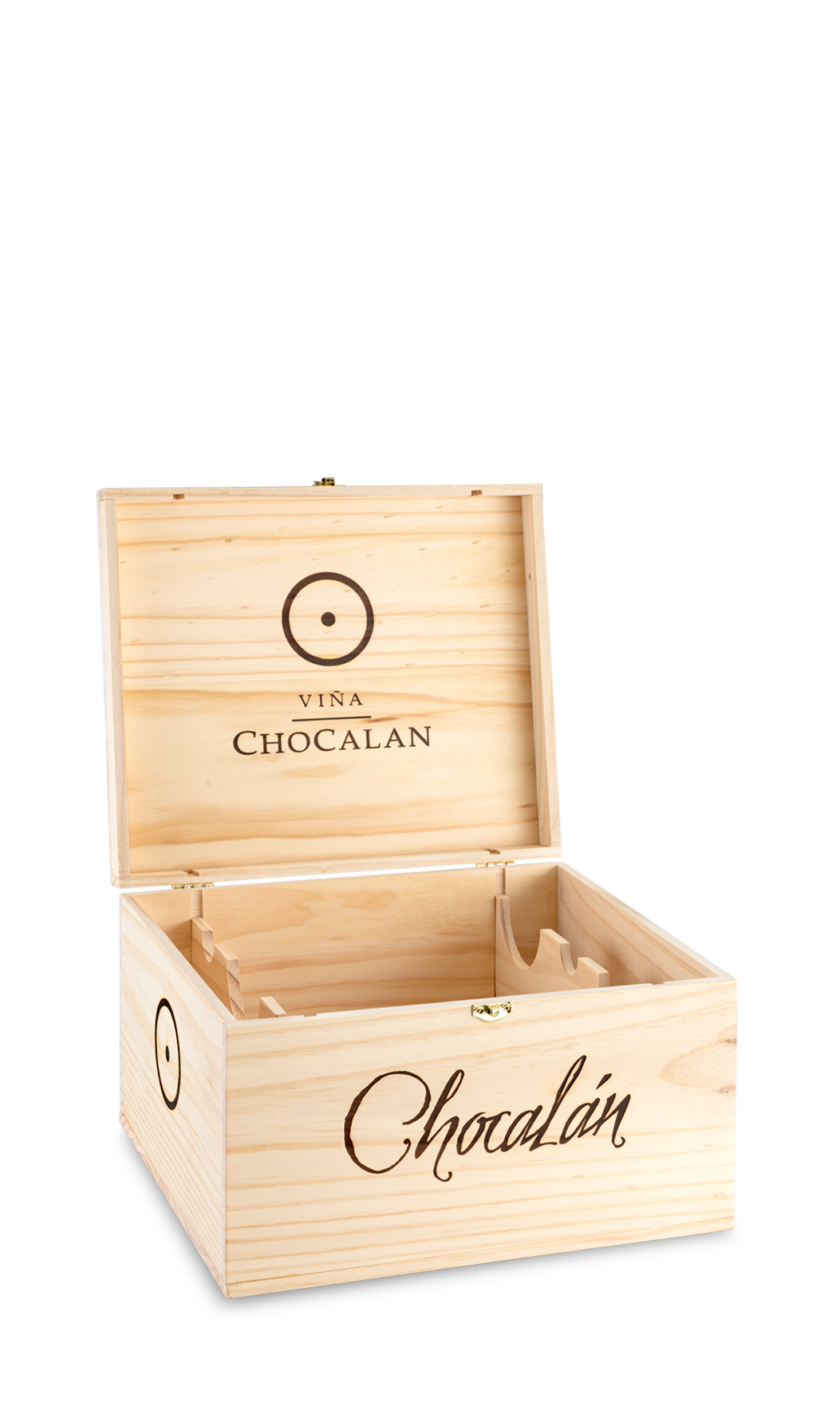 Caja tipo baúl de madera para 6 botellas de vino