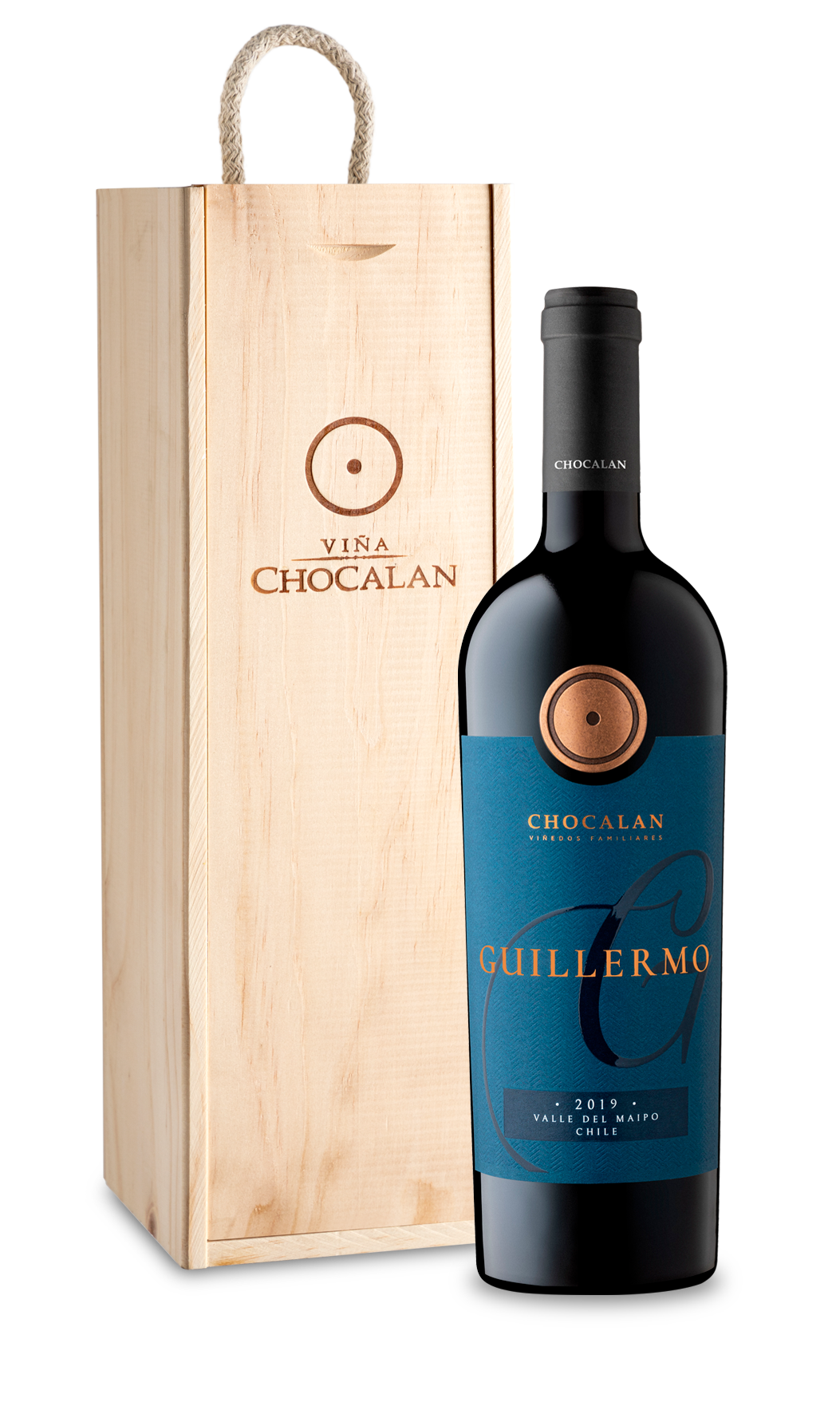 Caja madera vino icono Chocalan Guillermo